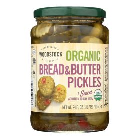 Woodstock Organic Pickles - Sweet Bread & Butter - Sliced - Case of 6 - 24 oz.